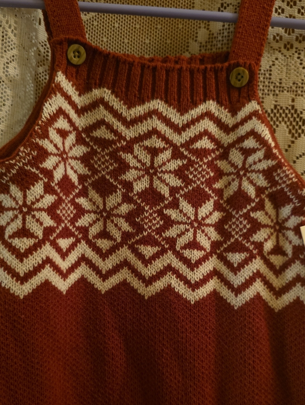 New cloud island Infant 6-9 Months Rust Brown Sweater Knit Snowflake Romper - Picture 2 of 6